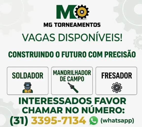 VAGAS SOLDADOR, MANDRILHADOR DE CAMPO, FRESADOR