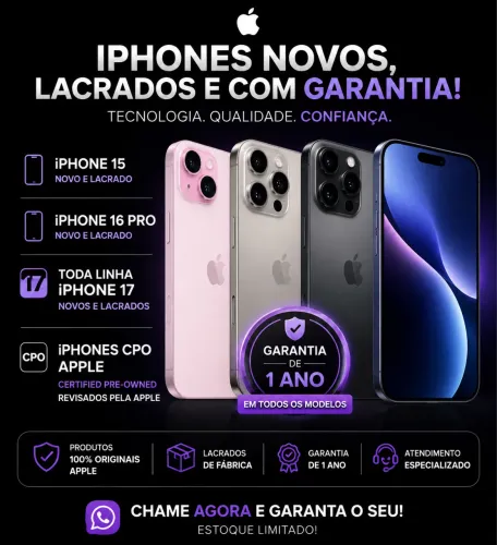Vendo iPhone do 13 ao 17 novo e cpo com 1 ano de garantia Apple 