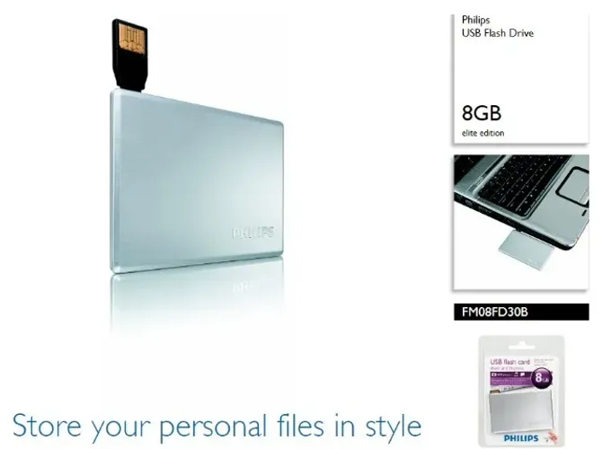 Philips USB flash drive Card, tipo cartão de crédito - 8Gb