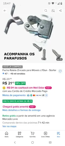Fecho Rolete Zincado para Móveis c/8un - Starfer