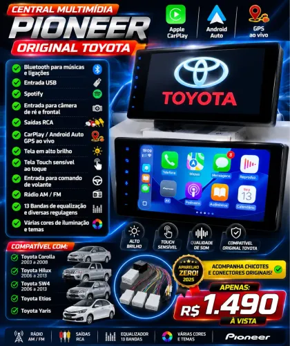 Multimidia Original Toyota Pioneer CarPlay/ Android auto gps ao vivo