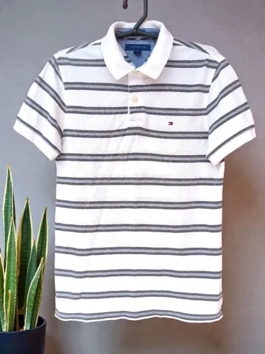 Camisa polo Tommy Hilfiger listras Branco masculina Tam M