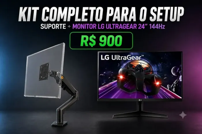 Monitor LG UltraGear 24GN600 23,8" 144Hz IPS + Suporte North Bayou F80 (17" a 32")