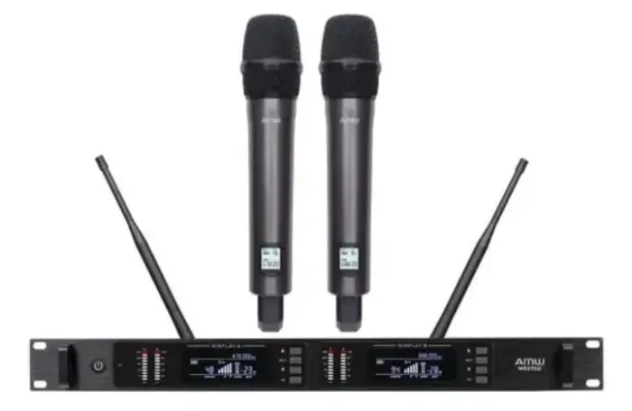 Microfone sem fio duplo rack amw Au 400