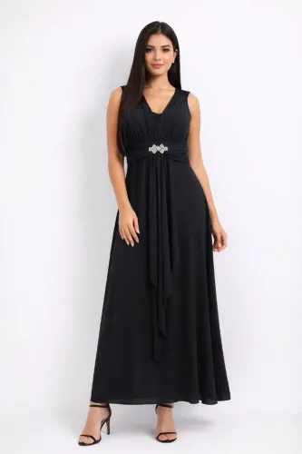 Vestido festa com broche strass Brind