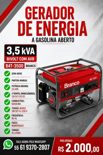 Gerador de energia em excelente estado de conservação, revisão em dias.