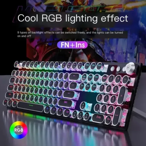 Teclado mecânico para jogos Rgb Steampunk, USB com fio