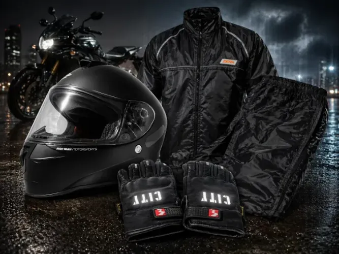 KIT - Capacete Mormaii M1 + Luvas refletivas + Capa de chuva