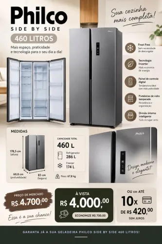 Geladeira Nova na Caixa Side by side 460 litros Philco