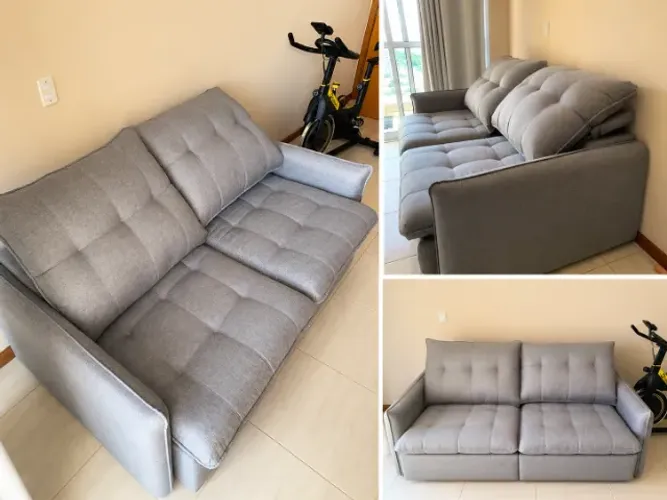 SOFÁ FABRISPUMA BERLIM RETRÁTIL E RECLINÁVEL - LINHO CINZA - 184CM | SEMI NOVO