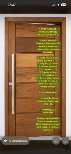 Porta de madeira maciça pivotante de 1 metro