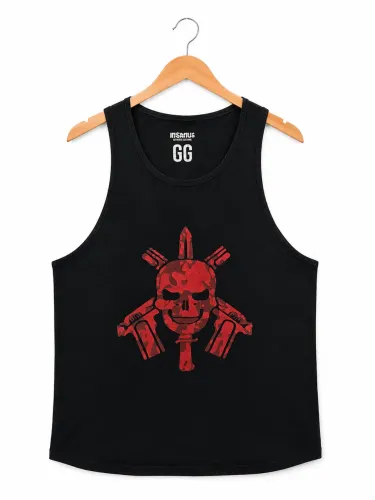 Regata Insanus GG Caveira Vermelha Masculina Preta Estilo Street