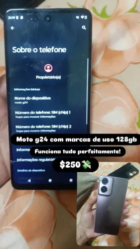 $185,00 Vendo celular Motog24 128Gb com marcas de uso e tela trincada mais funciona tudo