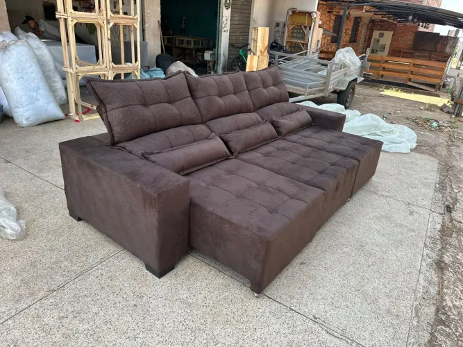 Sofa retrátil e reclinável de 2.5 de 3 lugares no tecido suede espuma D33 