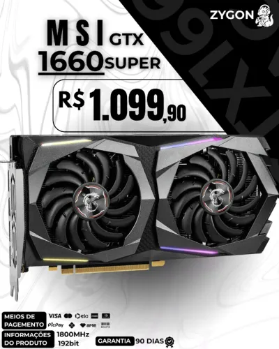 [S/ NOVO] Placa de Vídeo GTX 1660 SUPER OC MSI - Garantia 90 Dias