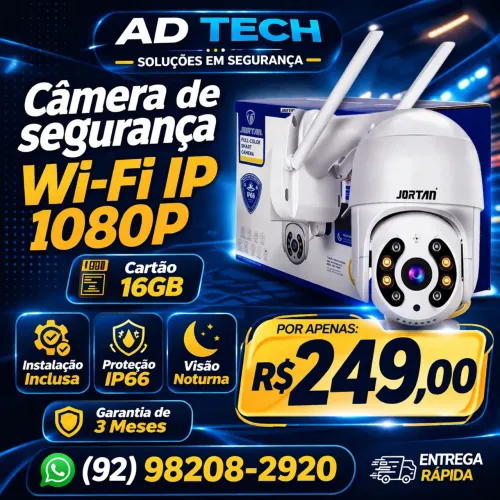 Câmeras de segurança Wi-Fi, com visão noturna e instalação inclusa