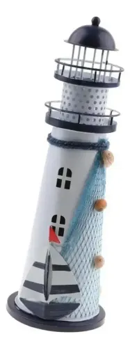 Farol Marítimo Com Luz De Led Decoração Casa De Praia 27cm - Novo
