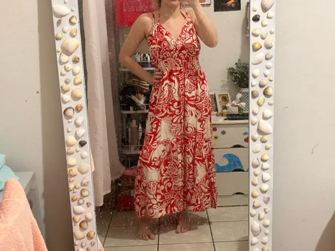 Vestido longo vermelho florido