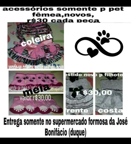 Acessórios somente para pet fêmea novos Tam M r$30 cada peça 