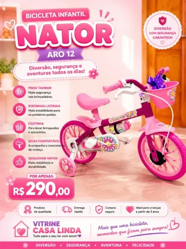 Bicicleta Infantil Nator Aro 12 - Entrega imediata