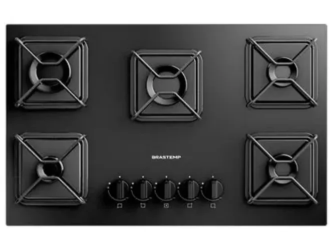 Cooktop Brastemp 5 Bocas a Gás GLP Mesa de Vidro Preto BDD75BE Bivolt