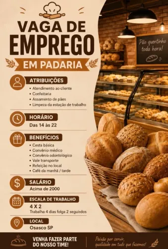 Vaga de emprego em padaria