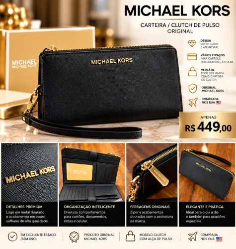 Carteira Michael Kors Original Preta | Clutch de Pulso
