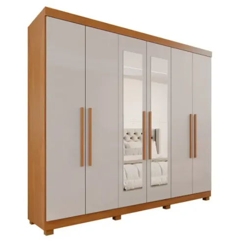 Guarda-Roupa Casal Casal 6 Portas 3 Gavetas com Espelho com Pés