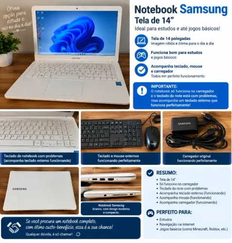 NOTEBOOK SAMSUNG BRANCO 14p + KIT COMPLETO