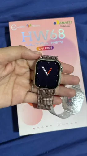 Smartwatch Wearfit HW68 Ultra Mini 41mm NFC Rosa Claro Tela HD