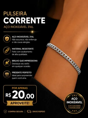 Pulseira Corrente Aço Inoxidável 316L Anti Alérgica Feminina Masculina