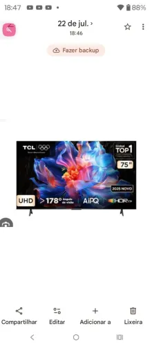 Tv TCL 75 p6k com 3 ano de garantia 