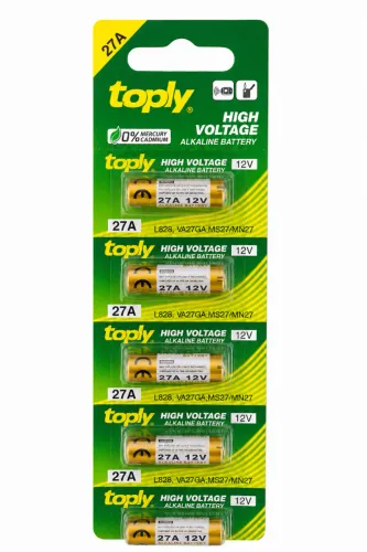 Cartela de Bateria Alcalina Toply 27A 12V - Kit com 5 Unidades