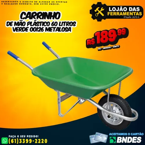 Carrinho de Mão Plástico 60 Litros Verde 00126 Metalosa