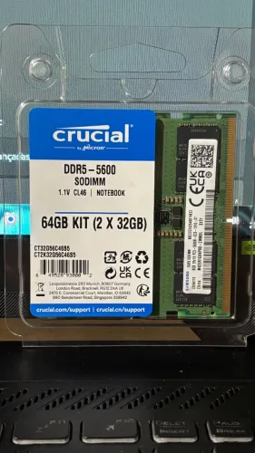 Kit Memória RAM Crucial 64GB (2x32GB) DDR5 5600MHz Notebook
