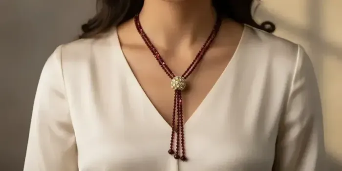 Colar na cor roxo, com pingente de strass