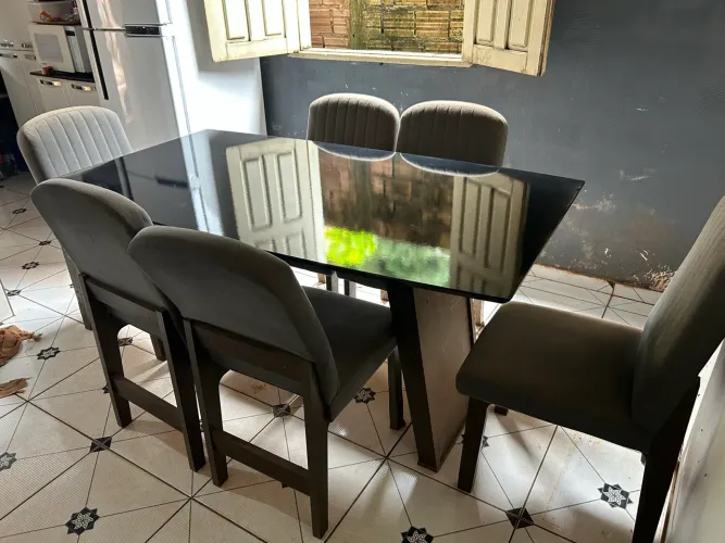 Mesa de Jantar Preta 6 cadeiras