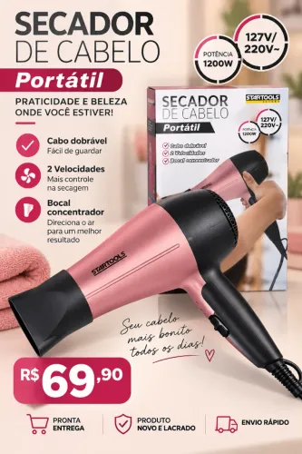 ? Secador de Cabelo Portátil 1200W Bivolt - R$69,90