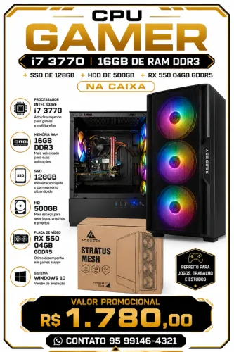 Cpu Gamer i7 3770 16Gb de Ram Ddr3 + Rx 550 04Gb Gddr5 na Cx com Garantia.