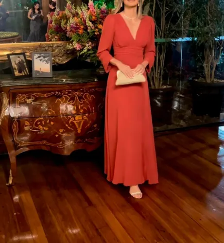 Vestido manga longa terracota