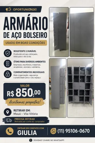 ARMÁRIO DE AÇO BOLSEIRO - USADO EM BOAS CONDIÇÕES