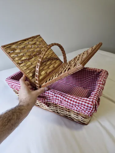 Cesta Piquenique Grande 51cm Com Forro Pic Nic Vime Natural