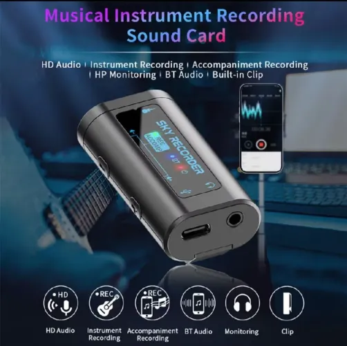 Interface de áudio portátil Bluetooth Hifi para gravação de som embutido de instrumentos