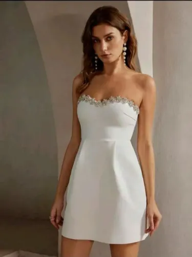 Vestido Branco com Pedrarias Importado Tam G - Perfeito para Noiva / Casamento Civil