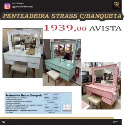 PENTEADEIRA STRASS COM BANQUETA NO MDF