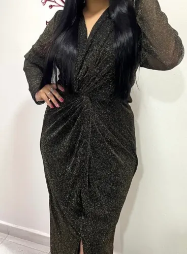 Vestido lurex preto com dourado 