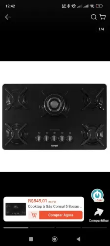 Cooktop à Gás Consul 5 Bocas Quadrichama Bivolt Preto 127v