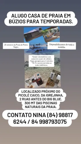 Alugo Casa de Praia em Búzios para Temporada 