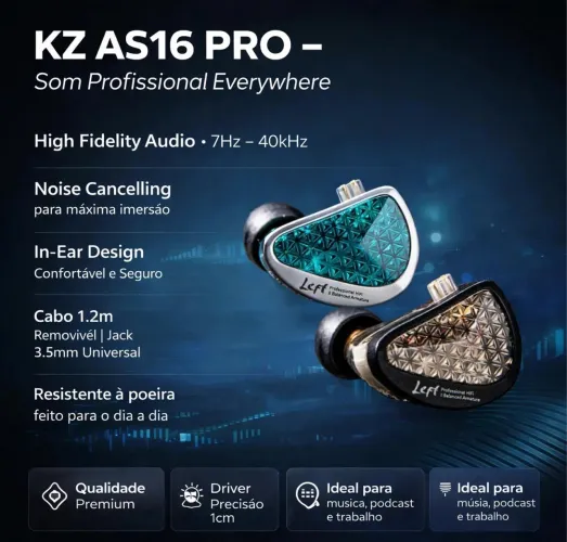 Kz As16 Pro 16 Drives Fone de Ouvido Sem Microfone Profissional LACRADO