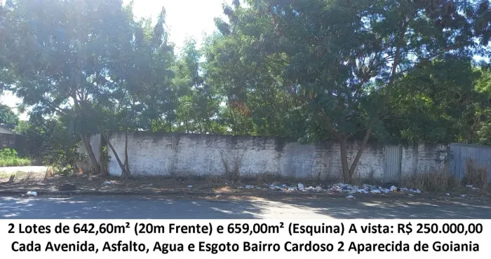 Leia a descrição: 2 Lotes de 642,60m² e 659,00m² (Avenida, Asfalto, Agua e Esgoto) Bairro